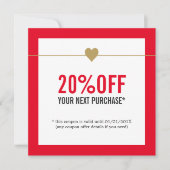 シンプル赤エレガント白美しいサロンクーポン ノートカード (正面)