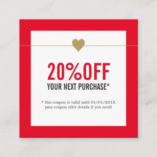シンプル赤エレガント白美しいサロンクーポン 割引カード (正面)