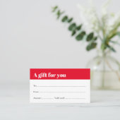 シンプル赤エレガント白美しい贈与証 割引カード (スタンド正面)