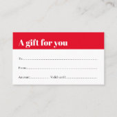 シンプル赤エレガント白美しい贈与証 割引カード (正面)