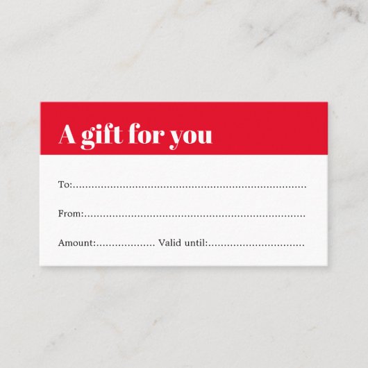 シンプル赤エレガント白美しい贈与証 割引カード (正面)