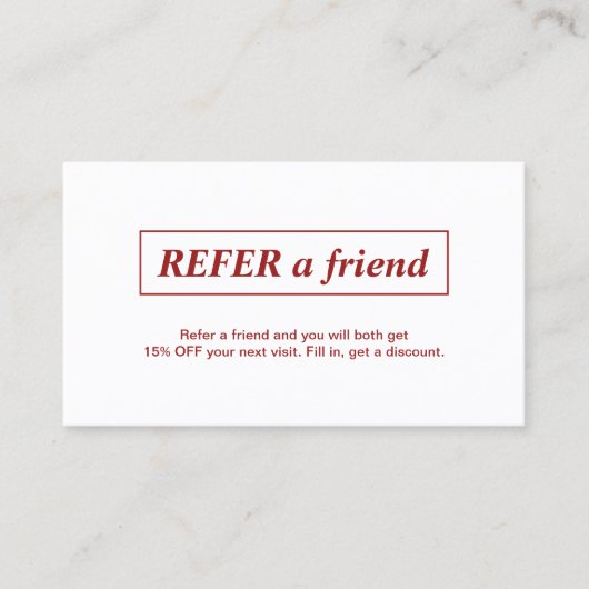 シンプル赤エレガント白Refer a Friend Card 紹介カード (正面)