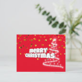 シンプル赤エレガント金ゴールドメリークリスマス シーズンポストカード (スタンド正面)