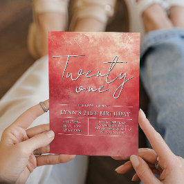 シンプル赤エレガント21歳の誕生日パーティー 招待状