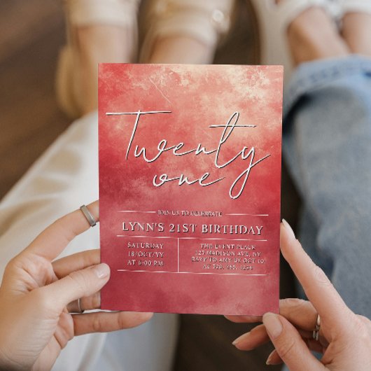 シンプル赤エレガント21歳の誕生日パーティー 招待状