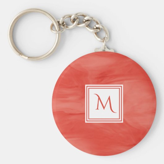 シンプル赤オレンジ色の繊細な大理石モノグラモダンム キーホルダー (正面)