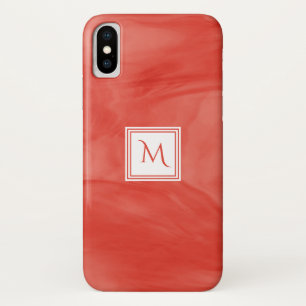 シンプル赤オレンジ色の繊細な大理石モノグラモダンム iPhone X ケース