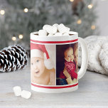 シンプル赤カスタムChristmas Photo Collage コーヒーマグカップ<br><div class="desc">赤シンプルい横ストライプ線の写真は三つの休日の写真をお気に入りのフレーム赤アクセントのストライプはカスタマイズ写真やデコアに合わせて別の色に調整できる。</div>