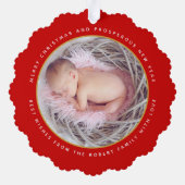 シンプル赤クリスマスの休日の写真紙 オーナメントカード (裏面)