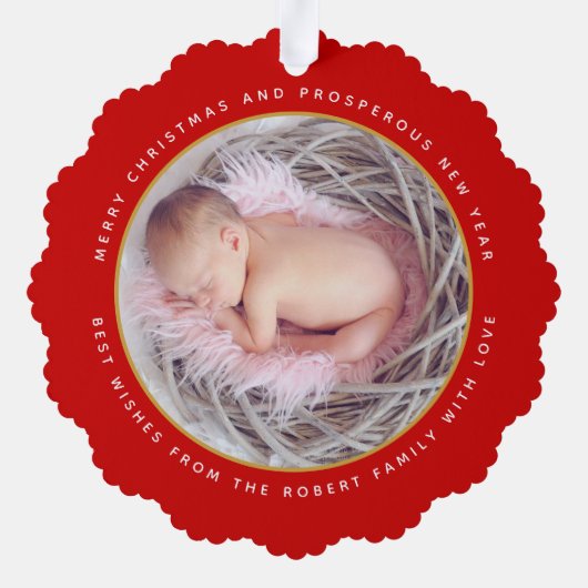 シンプル赤クリスマスの休日の写真紙 オーナメントカード (裏面)