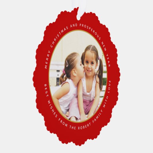 シンプル赤クリスマスの休日の写真紙 オーナメントカード (右)