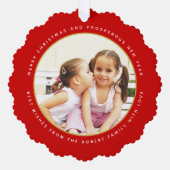 シンプル赤クリスマスの休日の写真紙 オーナメントカード (正面)