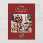 シンプル赤クリスマス植物写真コラージュ シーズンポストカード (正面)