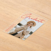 シンプル赤スクリプトアクリル卒業発表 アクリル招待状 (レイダウン)