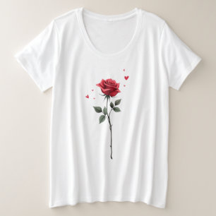 シンプル赤バラハート – バエレガントレンタインデー プラスサイズTシャツ