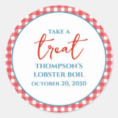 シンプル赤ブルー赤お洒落ギンガムトリート ラウンドシール (正面)