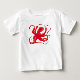 シンプル赤ベクターアートタコのシルエット ベビーTシャツ