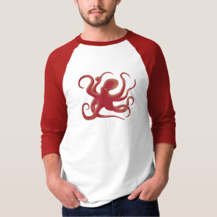 シンプル赤ベクターアートタコのシルエット Tシャツ