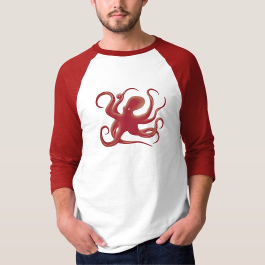 シンプル赤ベクターアートタコのシルエット Tシャツ (正面)