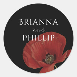 シンプル赤ポピー結婚の水 ラウンドシール