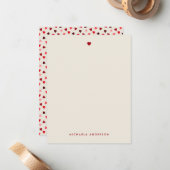 シンプル赤モダンとピンクのハート名前をカスタムする ノートカード (正面/裏面インサイチュ)