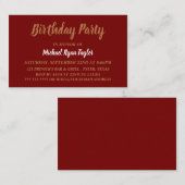 シンプル赤モダンと金ゴールド誕生日パーティーチケット 名刺 (正面/裏面)