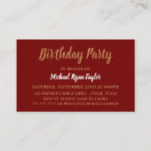 シンプル赤モダンと金ゴールド誕生日パーティーチケット 名刺 (正面)