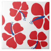 シンプル赤モダンと青のハイビスカス タイル (正面)