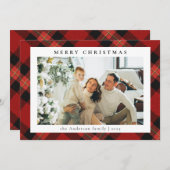 シンプル赤モダンタータンチェック | フォトクリスマス シーズンカード (正面/裏面)