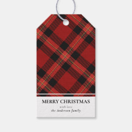 シンプル赤モダンバッファローのプレイドメリークリスマス ギフトタグ