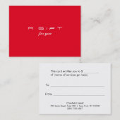 シンプル赤モダン休日ギフト証書 割引カード (正面/裏面)