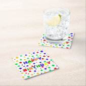 シンプル赤モダン星カラフル誕生会 スクエアペーパーコースター (インサイチュ)