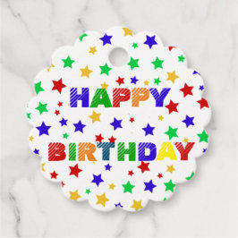 シンプル赤モダン星カラフル誕生会 フェイバータグ