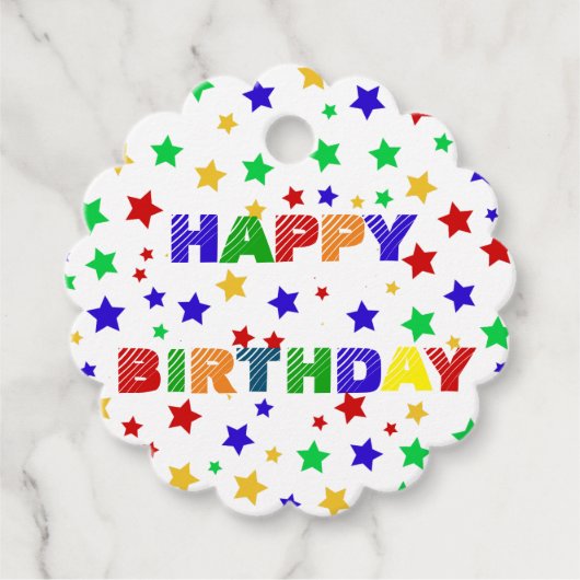 シンプル赤モダン星カラフル誕生会 フェイバータグ (正面)