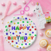 シンプル赤モダン星カラフル誕生会 ペーパープレート (パーティー)