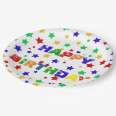 シンプル赤モダン星カラフル誕生会 ペーパープレート (アングル)