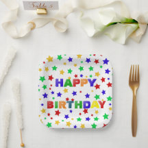 シンプル赤モダン星カラフル誕生会