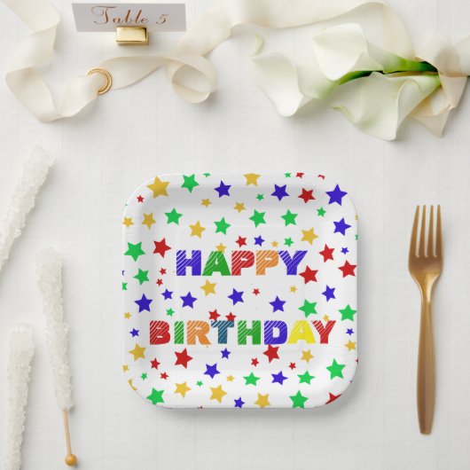 シンプル赤モダン星カラフル誕生会 ペーパープレート (ウェディング)