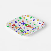 シンプル赤モダン星カラフル誕生会 ペーパープレート (傾斜あり)