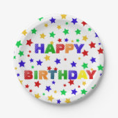 シンプル赤モダン星カラフル誕生会 ペーパープレート (正面)