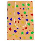 シンプル赤モダン星カラフル誕生会 ミディアムペーパーバッグ (裏面)