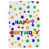 シンプル赤モダン星カラフル誕生会 ミディアムペーパーバッグ (正面)