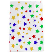 シンプル赤モダン星カラフル誕生会 ミディアムペーパーバッグ (裏面)