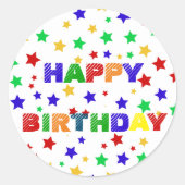 シンプル赤モダン星カラフル誕生会 ラウンドシール (正面)