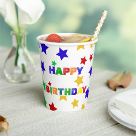 シンプル赤モダン星カラフル誕生会 紙コップ