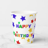 シンプル赤モダン星カラフル誕生会 紙コップ (正面)
