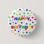シンプル赤モダン星カラフル誕生会 缶バッジ (正面)