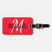 シンプル赤モダン白モノグラム ラゲッジタグ (正面横)