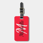 シンプル赤モダン白モノグラム ラゲッジタグ (正面縦)