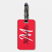 シンプル赤モダン白モノグラム ラゲッジタグ (裏面縦)